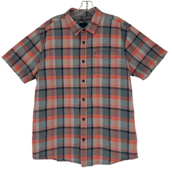 Prana Benton Red Plaid Organic Cotton Button Shirt Men Standard Fit Large - Picture 1 of 5